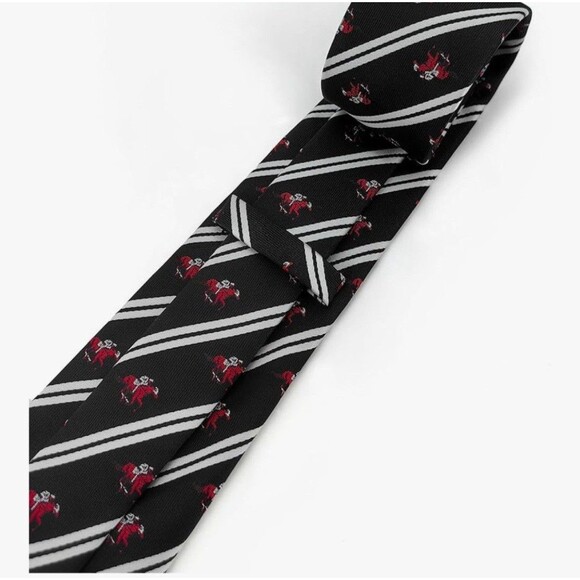 Kooelle Men's Jacquard Tie Horse Racing Tie 3.15" Black, Red, and White New - Picture 1 of 5